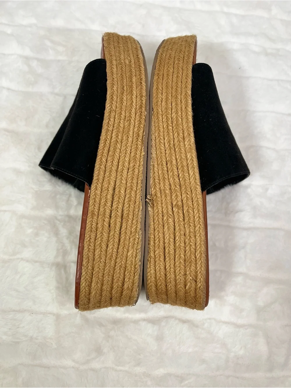 American Eagle Black Suede Espadrille Flatform Slide Sandals Size 8